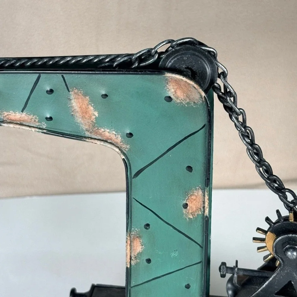 Vintage Style Metal Crane Railway Car Industrial Decorative Model Green Black